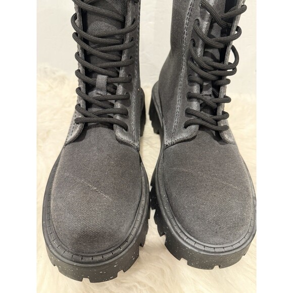 Zara Men Lace-Up Black Canvas Chunky Lug Style Boots Distressed US 7 EUR 40 NWT main image 13
